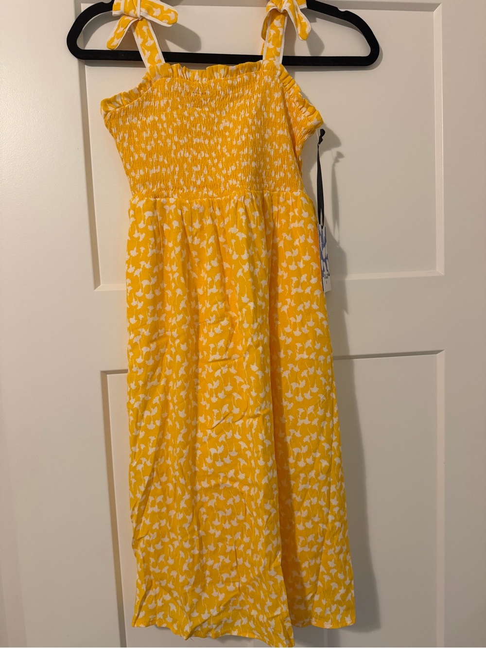 Diane Von Furstenberg Girls Yellow Floral Smocked Sundress with Tie Straps